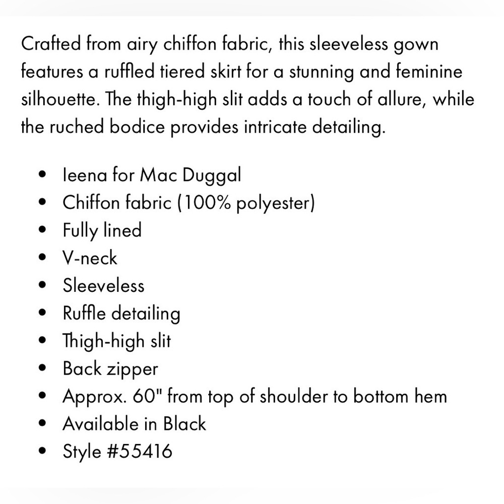 Mac Duggal Black V-Neck Gown with Ruffled Skirt Size 8 NWOT - Picture 4 of 17